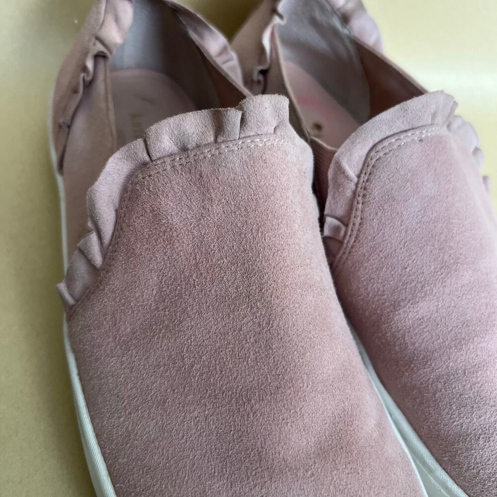 Kate Spade Lillie Pink Suede Ruffle Slip-On Sneakers Leather Upper Size 8.5 - Picture 7 of 14